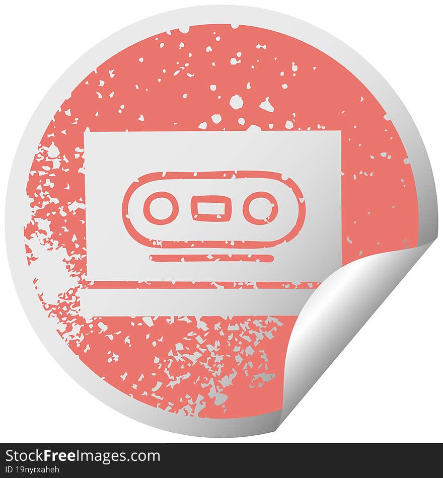 distressed circular peeling sticker symbol retro cassette