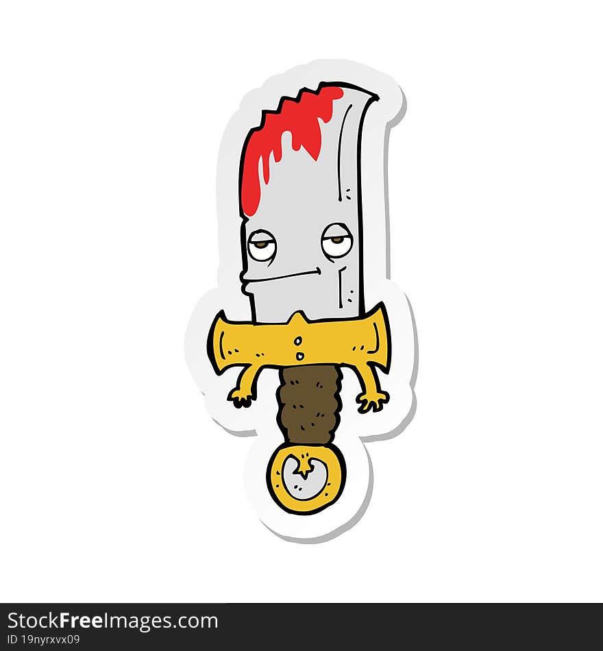 Sticker Of A Bloody Knife Cartoon Character