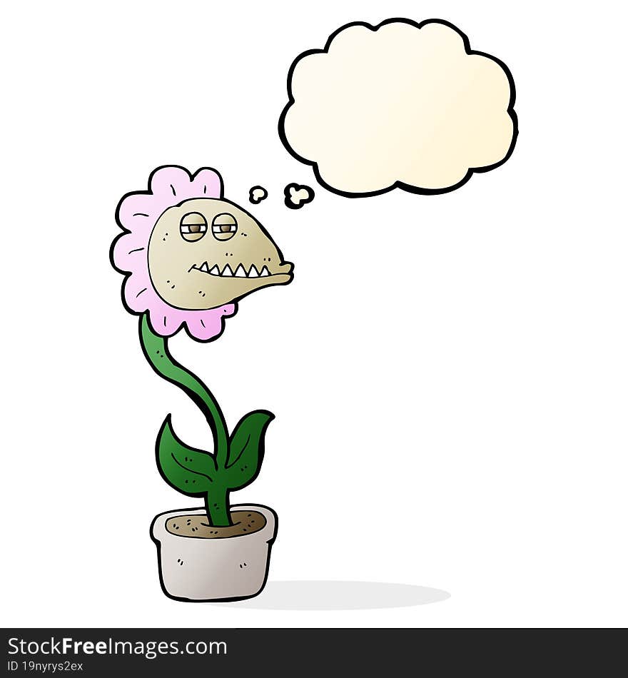 cartoon monster flower with thought bubble