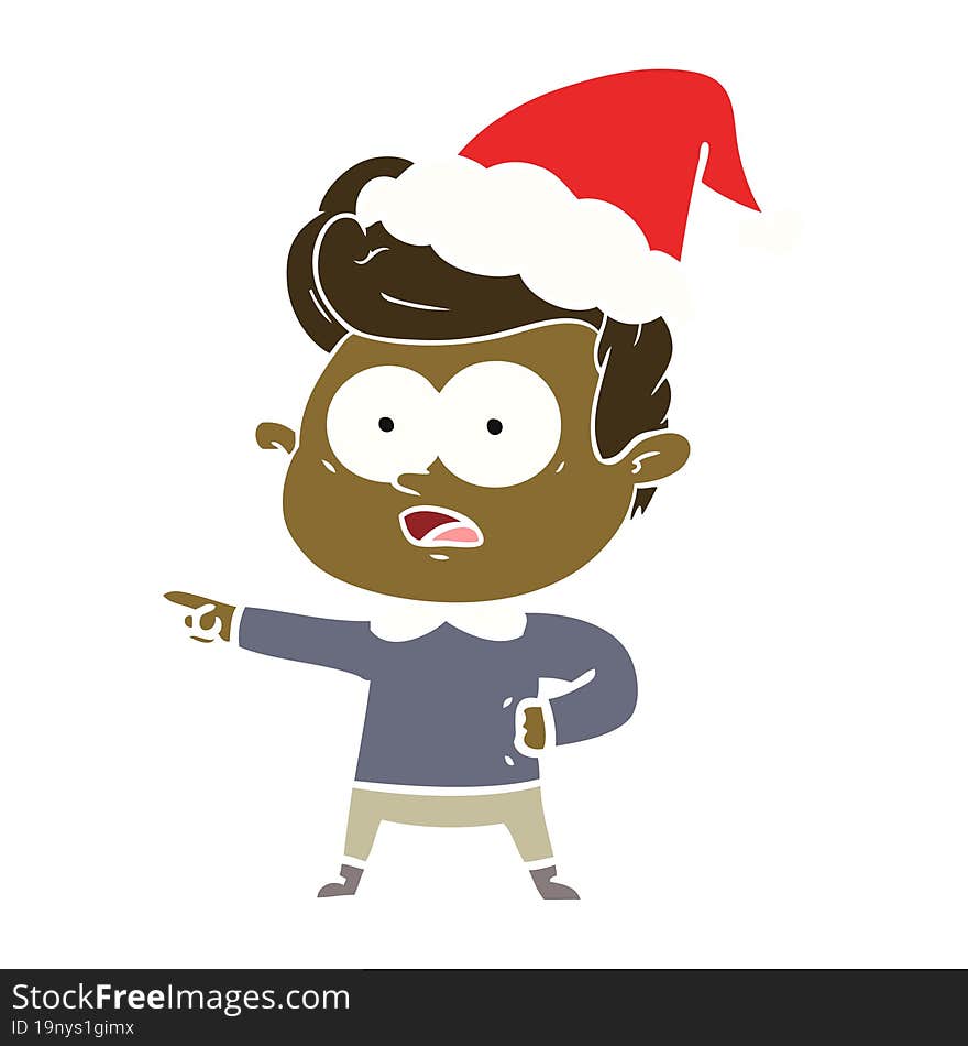 flat color illustration of a staring man wearing santa hat