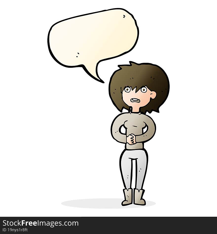 cartoon worried woman with speech bubble