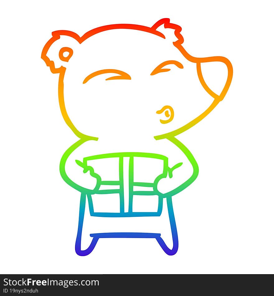 rainbow gradient line drawing cartoon christmas polar bear