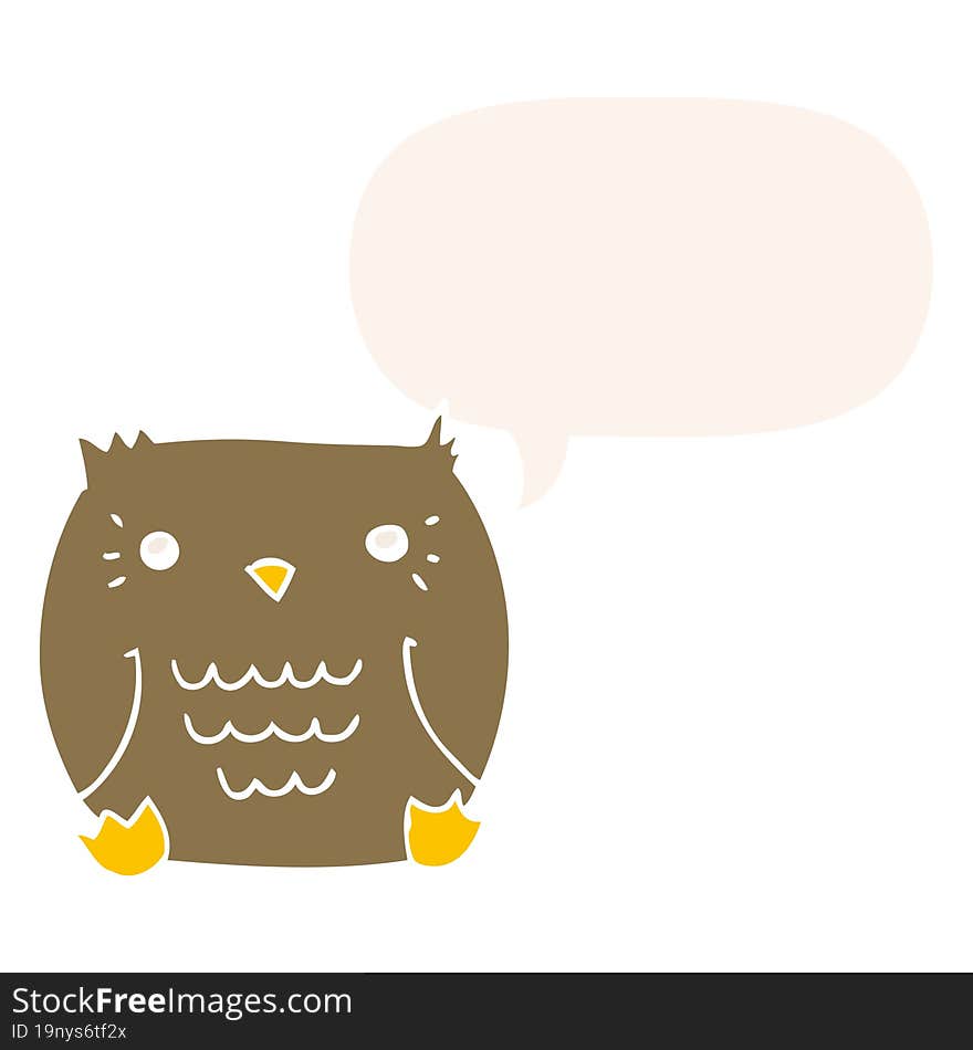 cartoon owl with speech bubble in retro style