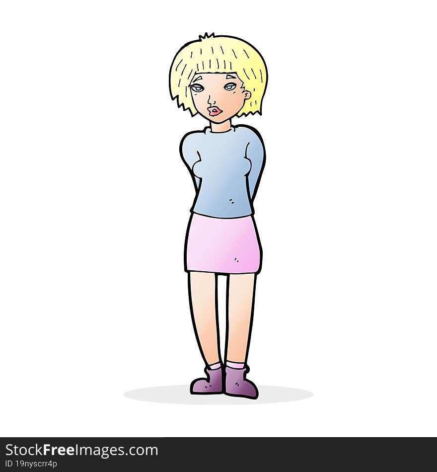 cartoon shy woman