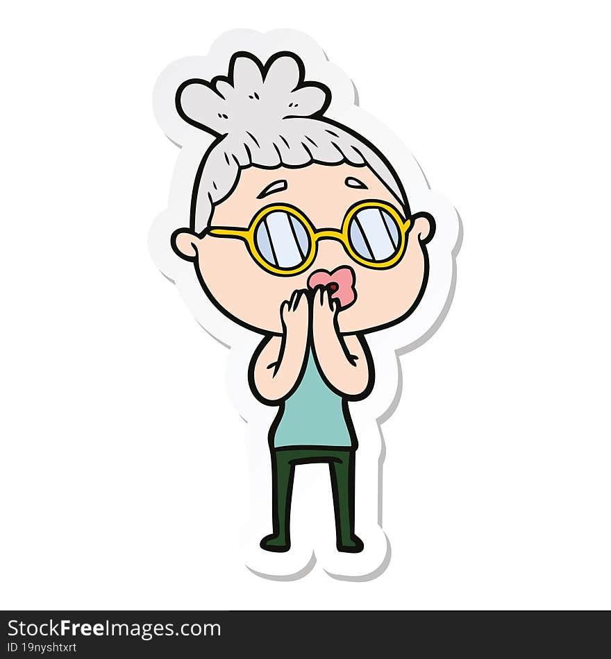 sticker of a cartoon woman wearing spectacles