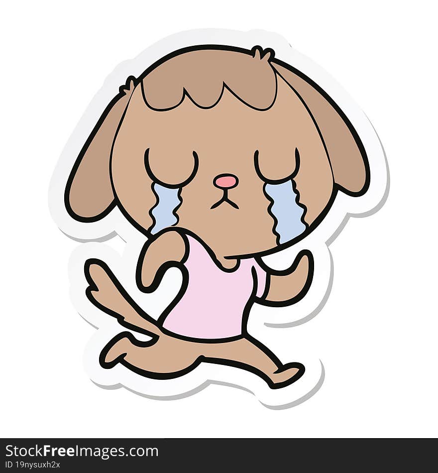 Sticker Of A Cute Cartoon Dog Crying