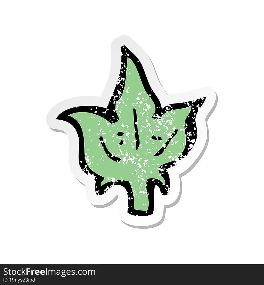 Retro Distressed Sticker Of A Cartoon Leaf Symbol