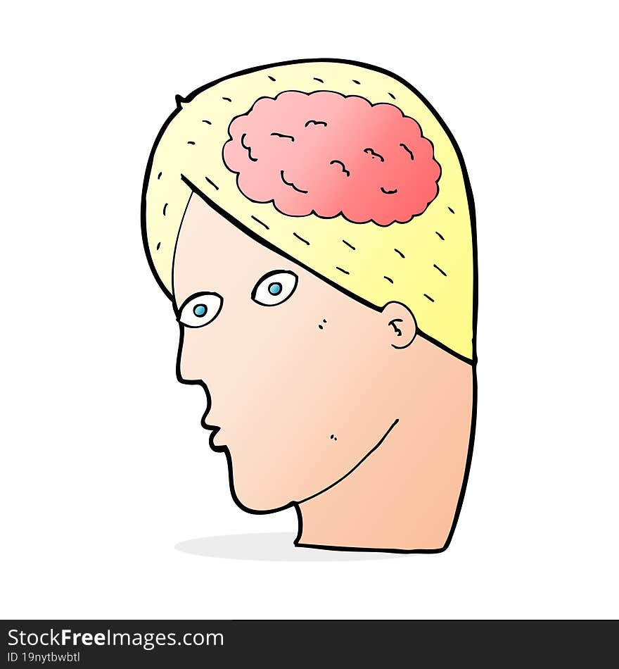 cartoon head with brain symbol