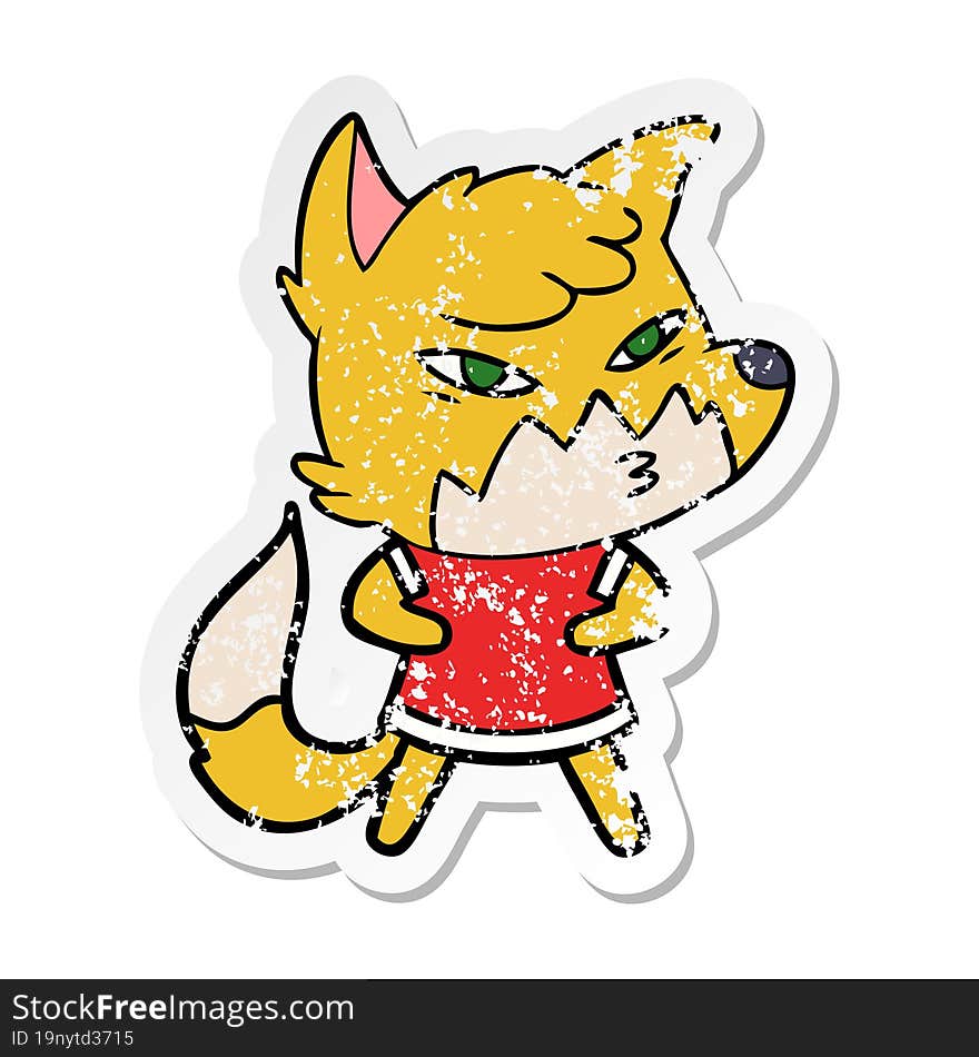 Distressed Sticker Of A Clever Cartoon Fox