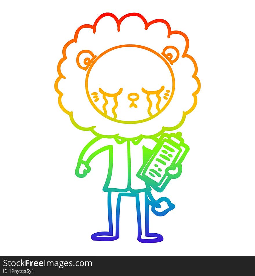 rainbow gradient line drawing crying cartoon lion