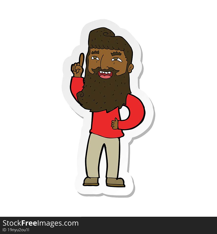 Sticker Of A Cartoon Happy Bearded Man With Idea