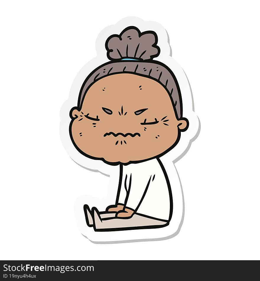 sticker of a cartoon annoyed old lady