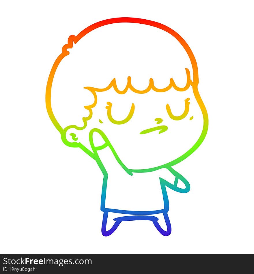 Rainbow Gradient Line Drawing Cartoon Grumpy Boy