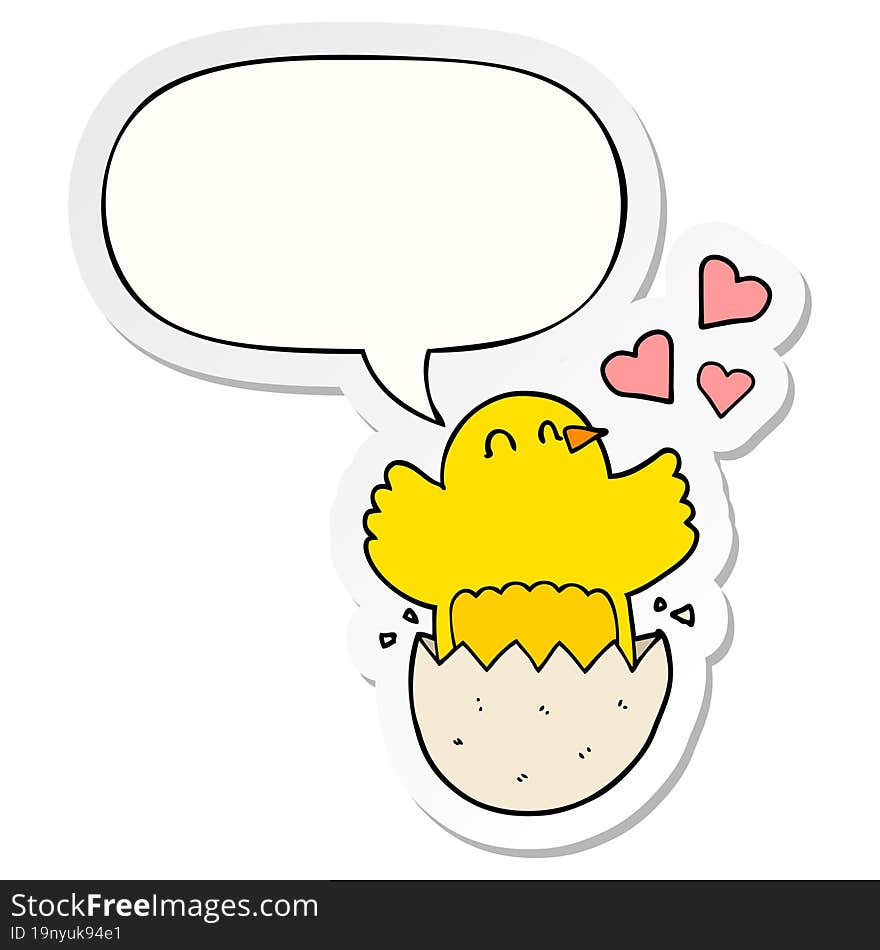 cute hatching chick cartoon and speech bubble sticker