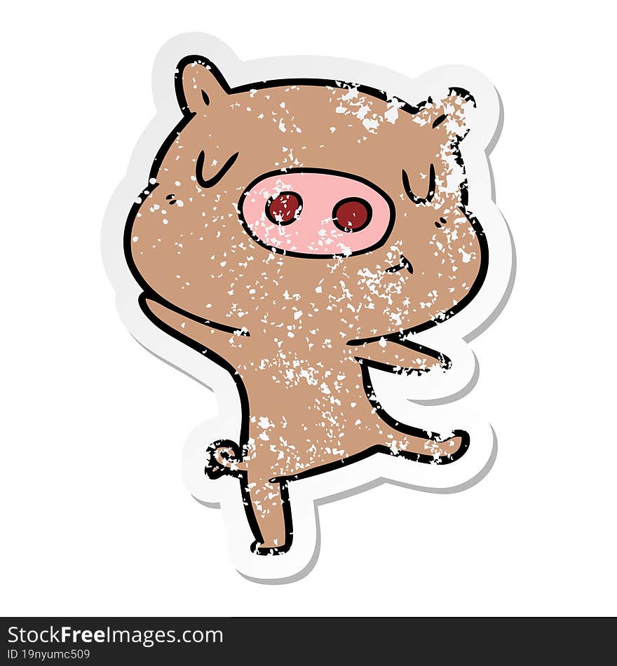 distressed sticker of a cartoon pig dancing