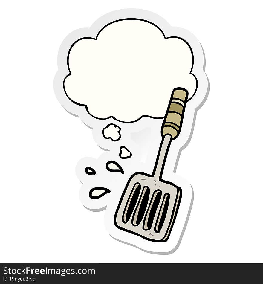 cartoon kitchen spatula and thought bubble as a printed sticker