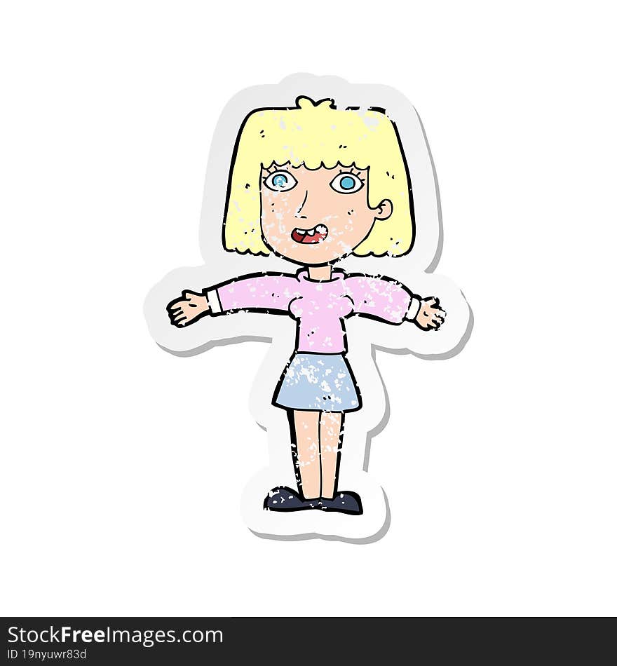 Retro Distressed Sticker Of A Cartoon Excited Woman