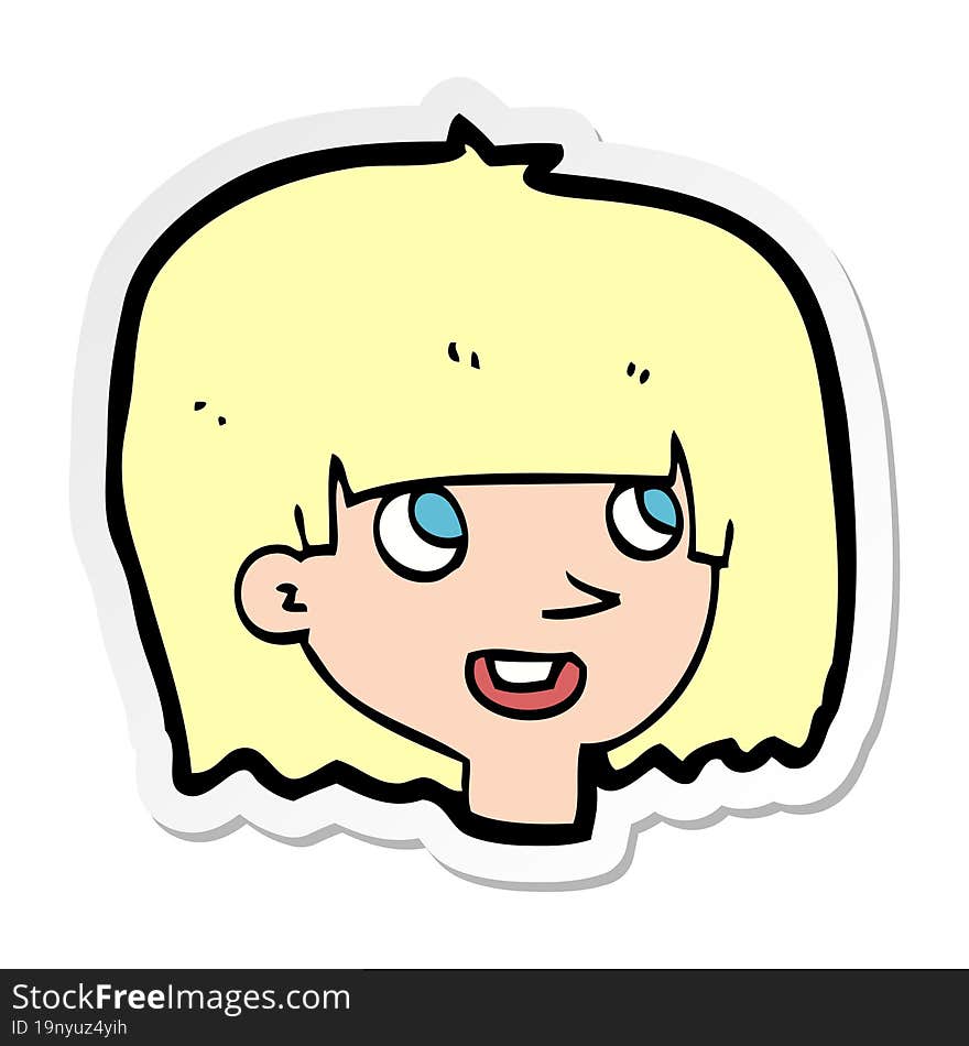 sticker of a cartoon happy female face