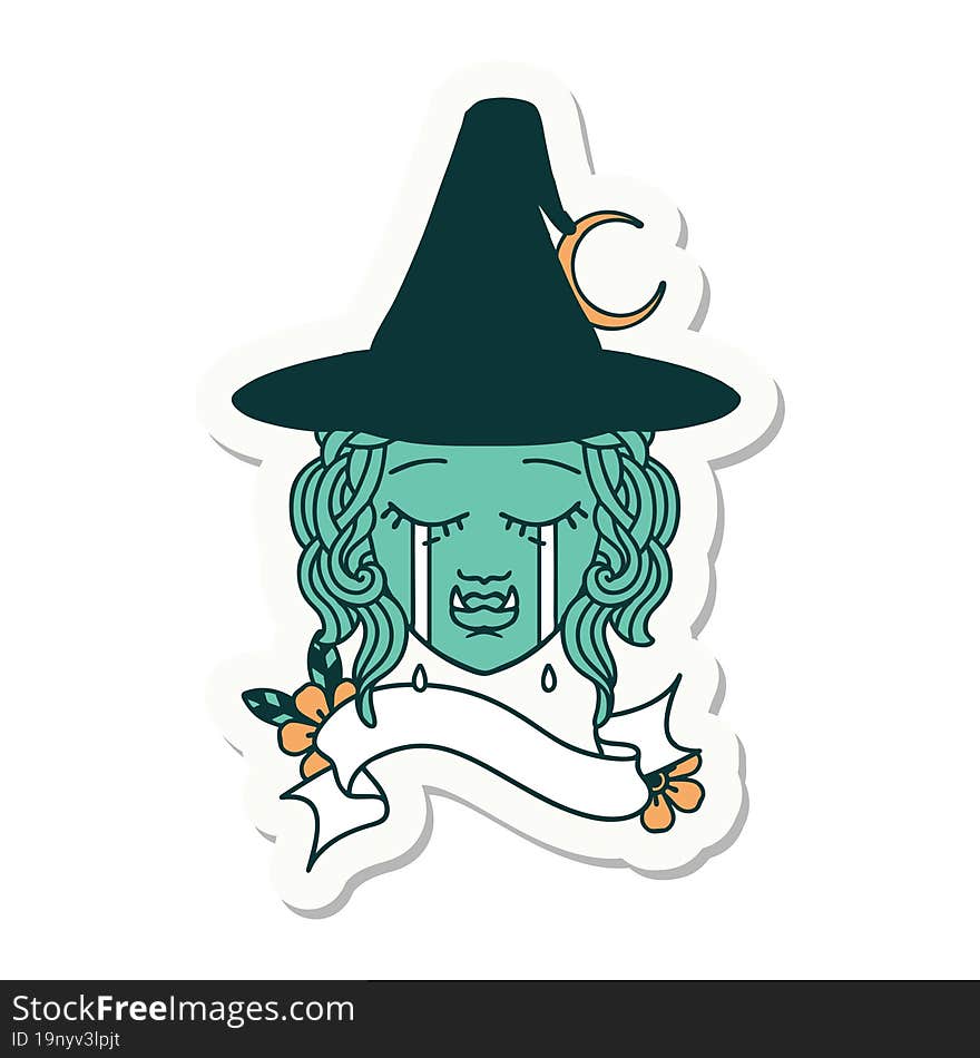 crying half orc witch character face sticker