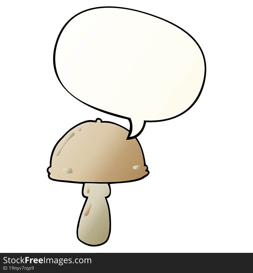 cartoon mushroom with speech bubble in smooth gradient style