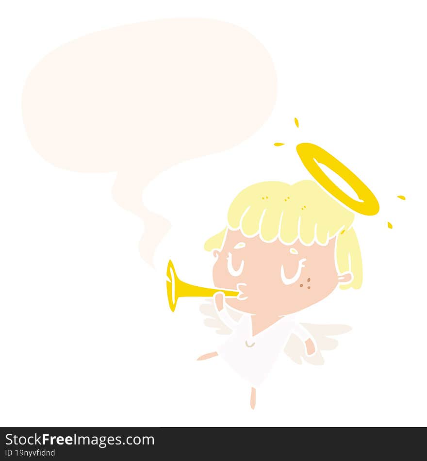 cute cartoon angel and speech bubble in retro style