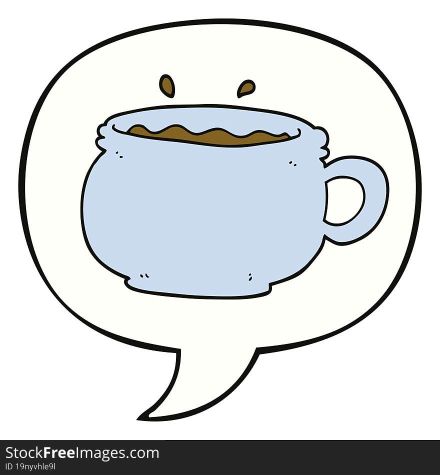 cartoon hot cup of coffee with speech bubble. cartoon hot cup of coffee with speech bubble