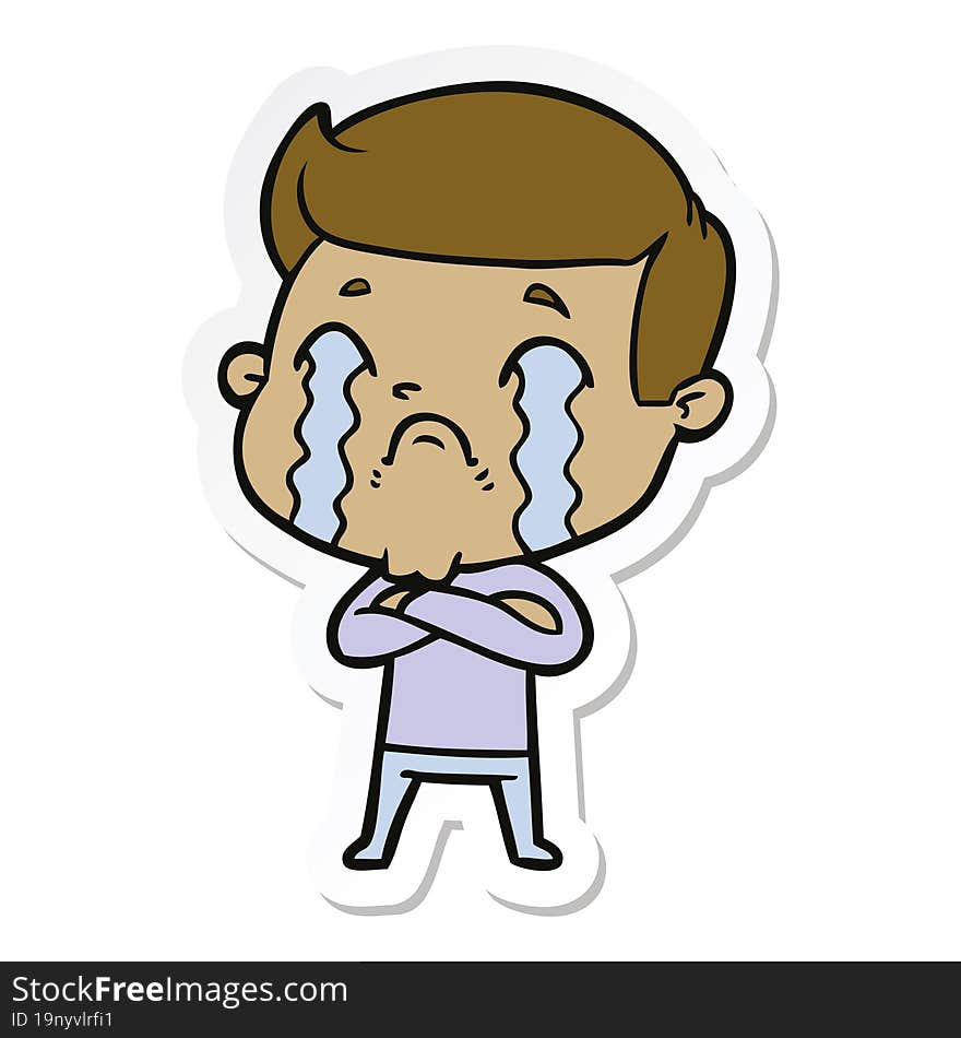 sticker of a cartoon man crying