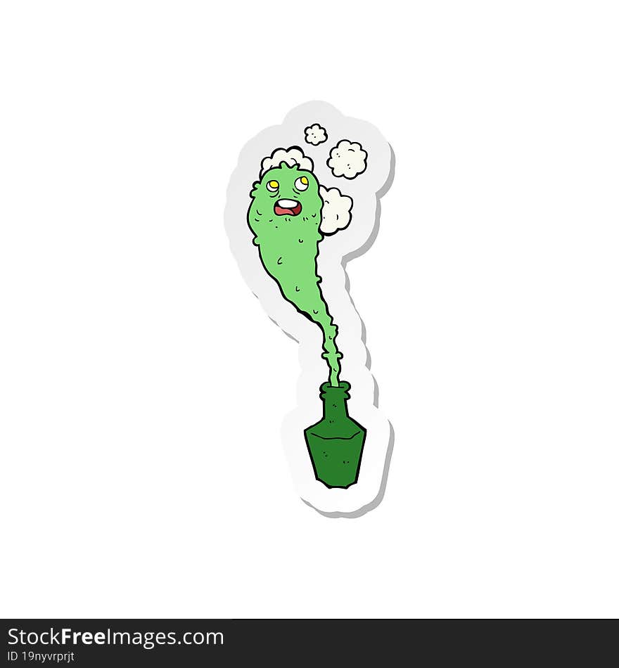 sticker of a cartoon spooky ghost in bottle