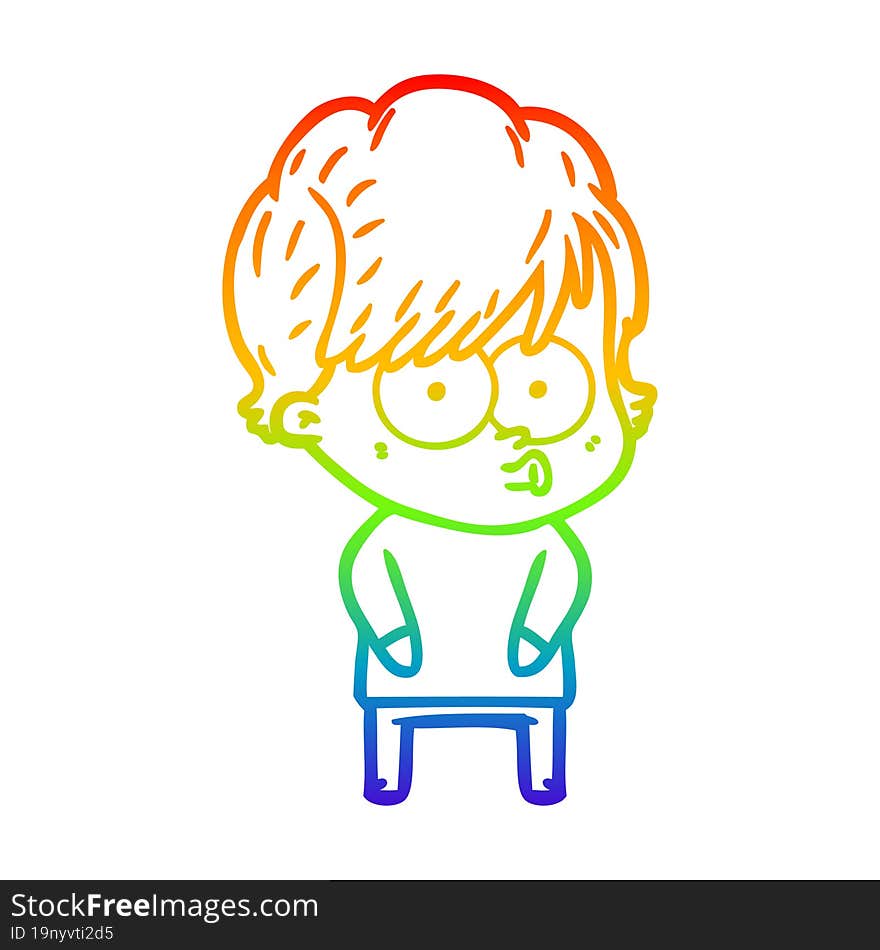 rainbow gradient line drawing of a cartoon woman