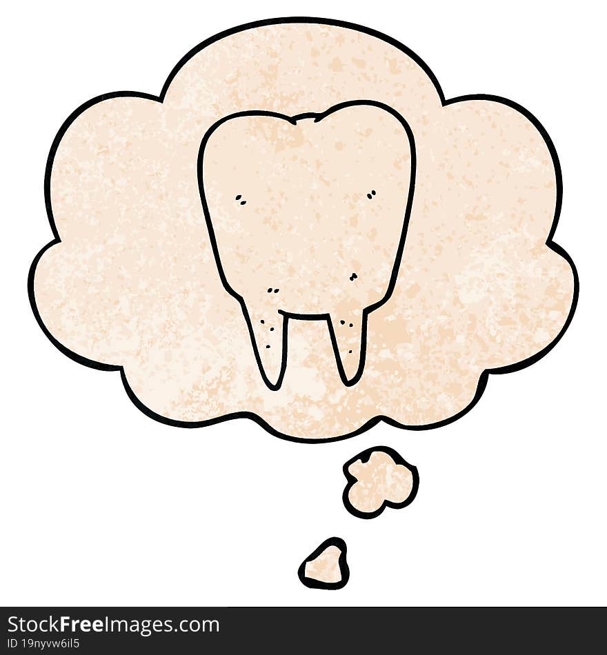 cartoon tooth and thought bubble in grunge texture pattern style