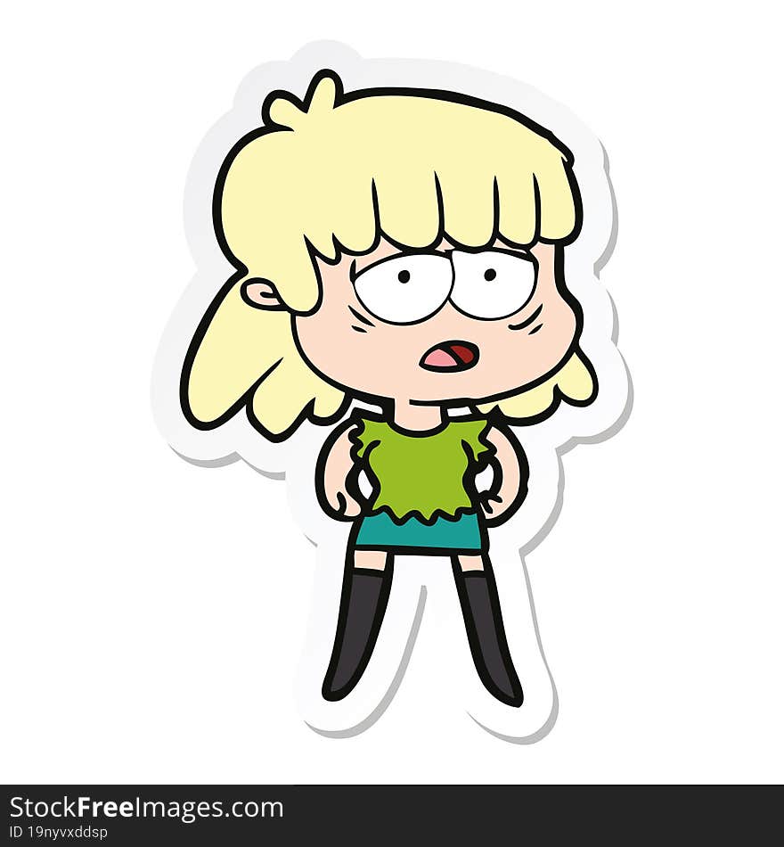 sticker of a cartoon tired woman