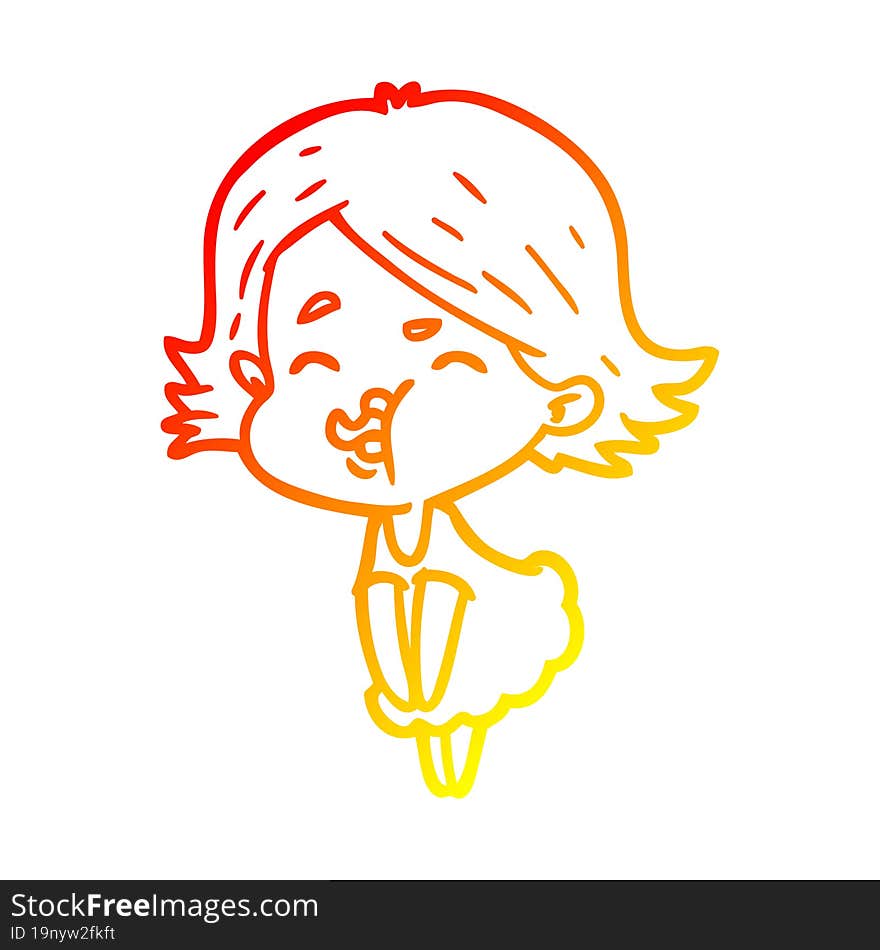 warm gradient line drawing cartoon girl pulling face