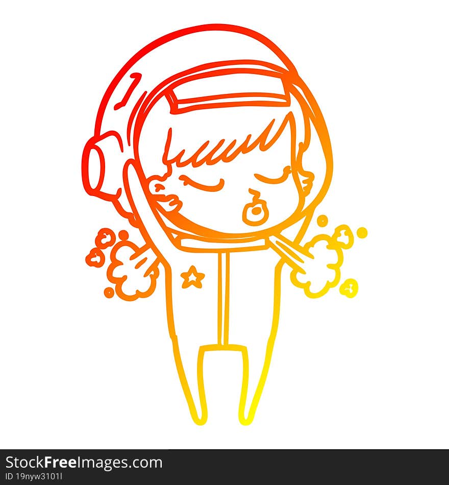 warm gradient line drawing cartoon pretty astronaut girl taking off helmet