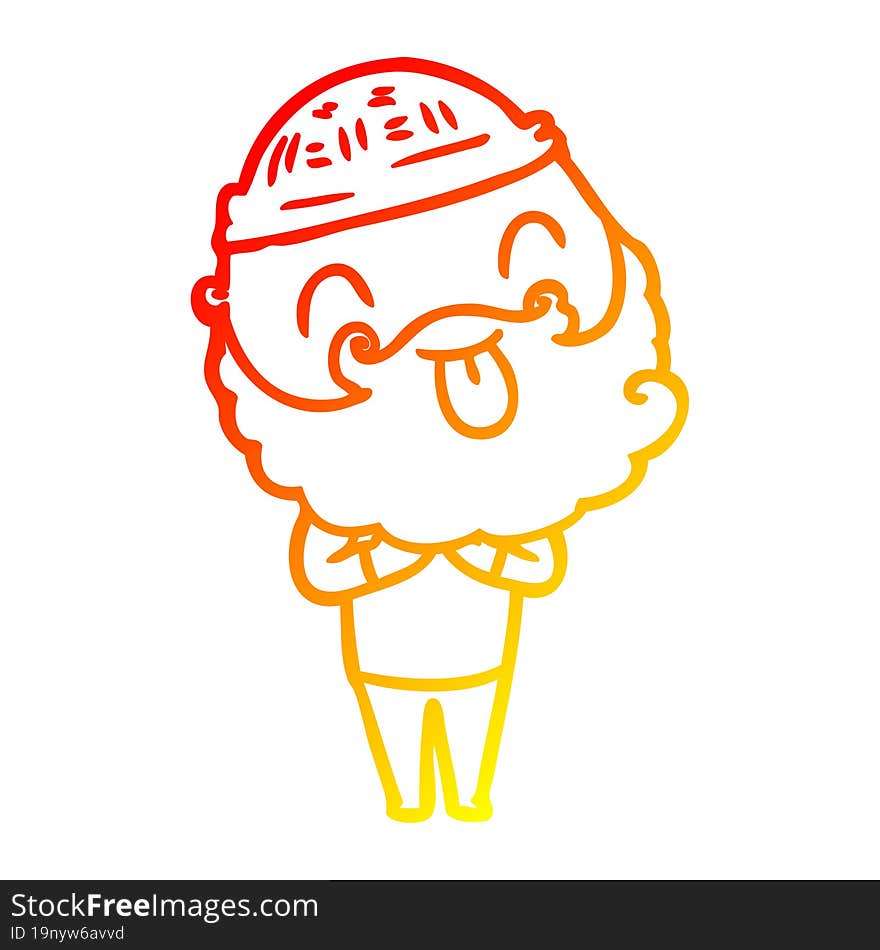 warm gradient line drawing man with beard sticking out tongue