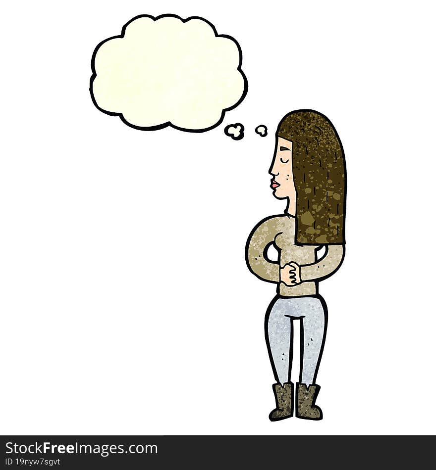 Cartoon Woman Ignoring With Thought Bubble