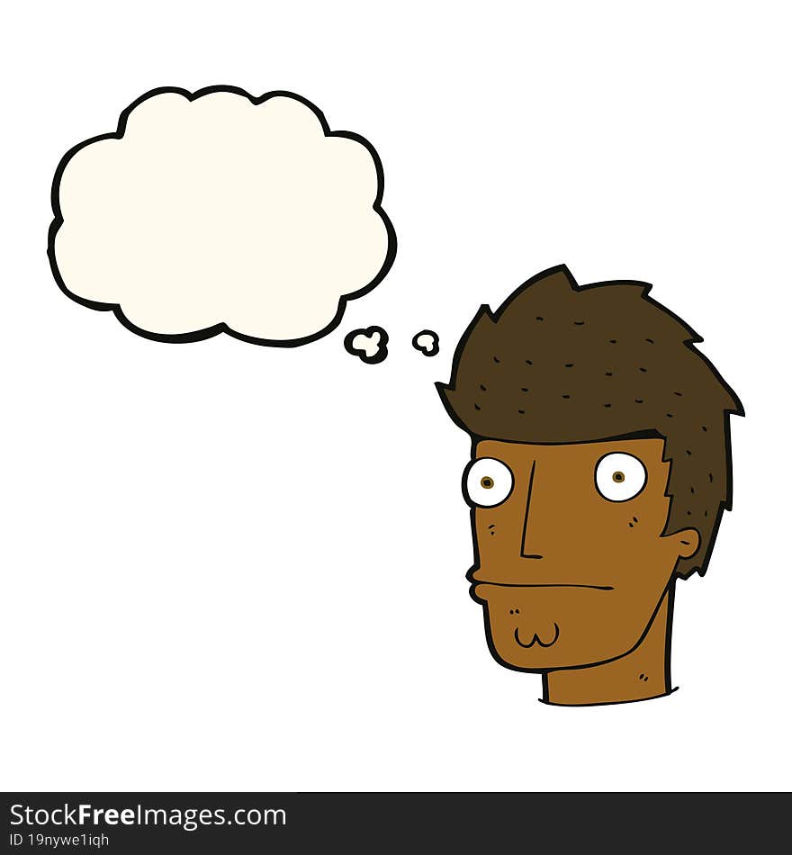 cartoon nervous man with thought bubble