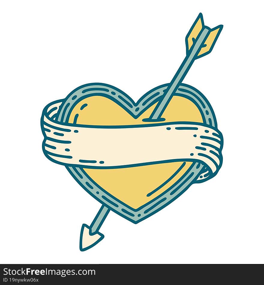 Tattoo Style Icon Of An Arrow Heart And Banner