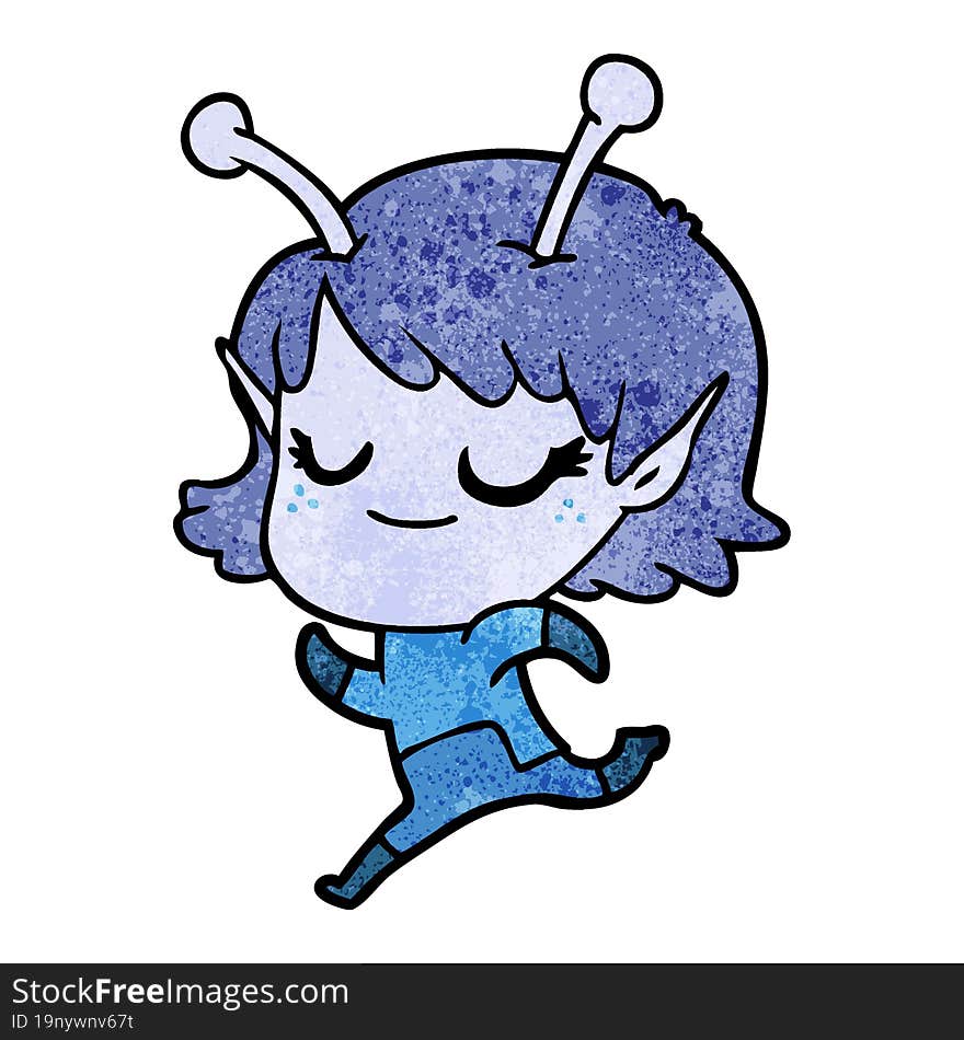 smiling alien girl cartoon running. smiling alien girl cartoon running