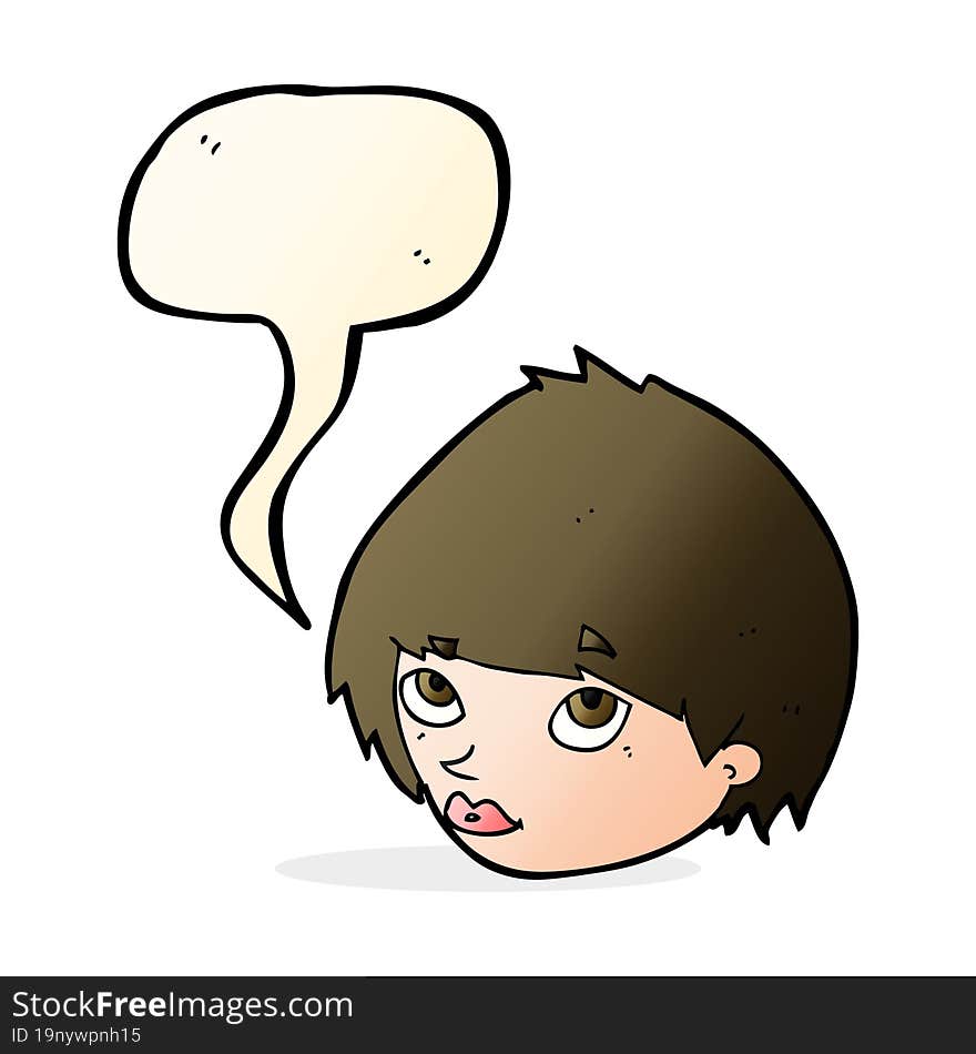 cartoon female face looking up with speech bubble