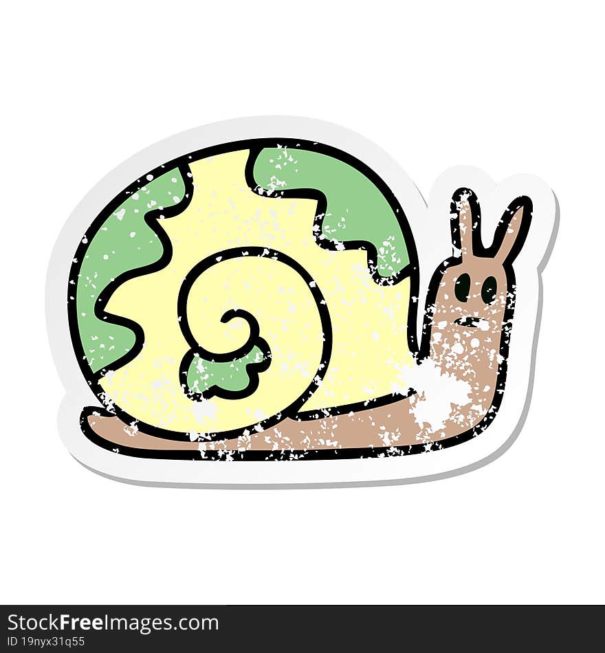 distressed sticker of a quirky hand drawn cartoon snail