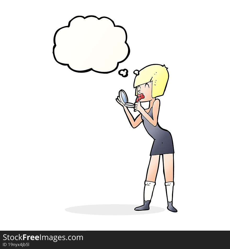 Cartoon Woman Applying Lipstick With Thought Bubble