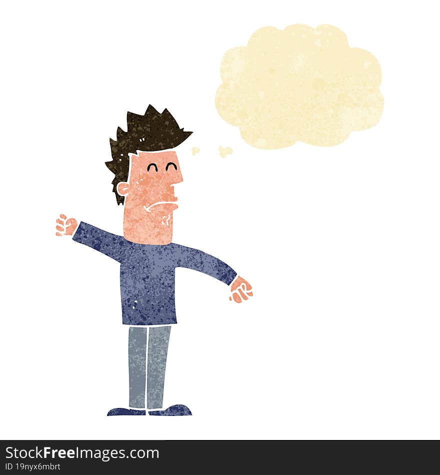 Cartoon Stressed Man With Thought Bubble