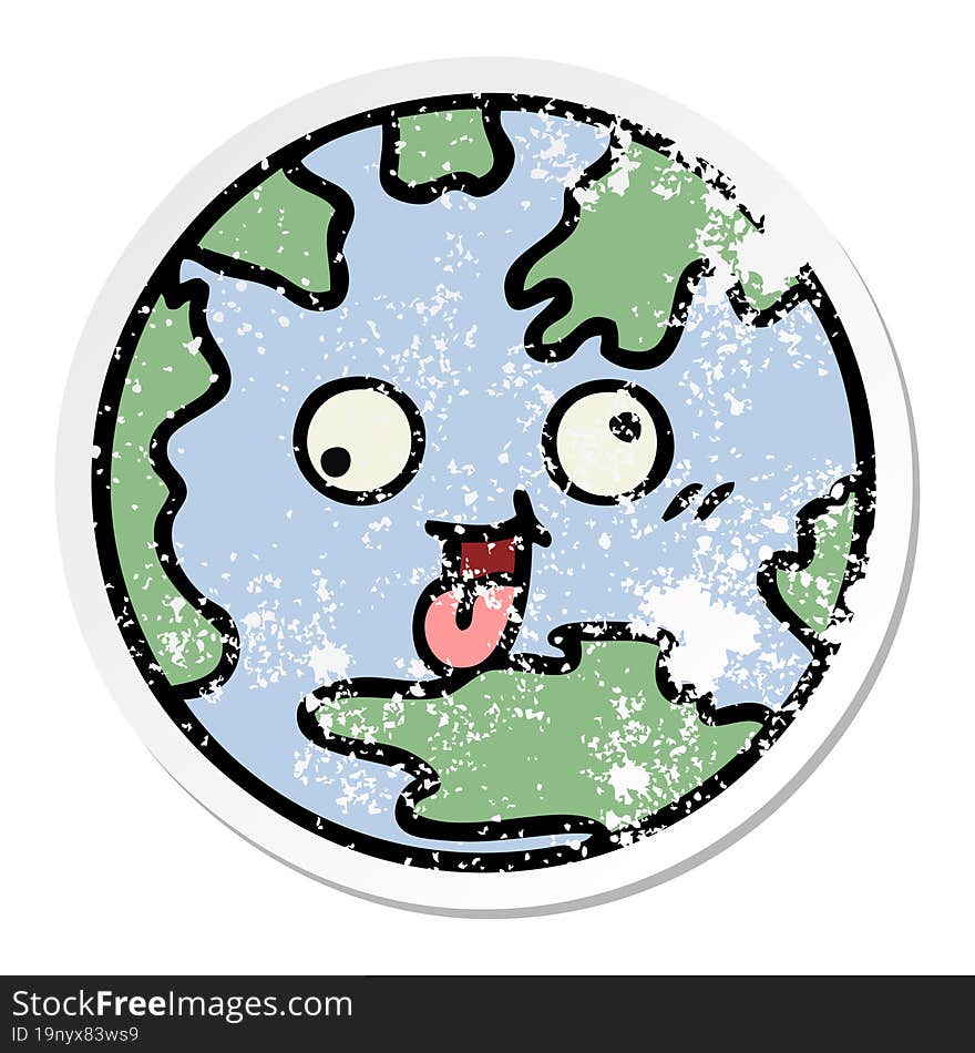 distressed sticker of a cute cartoon planet earth