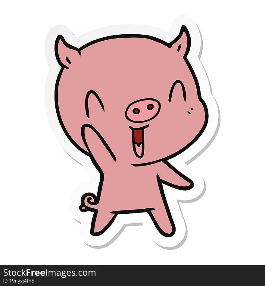 sticker of a happy cartoon pig