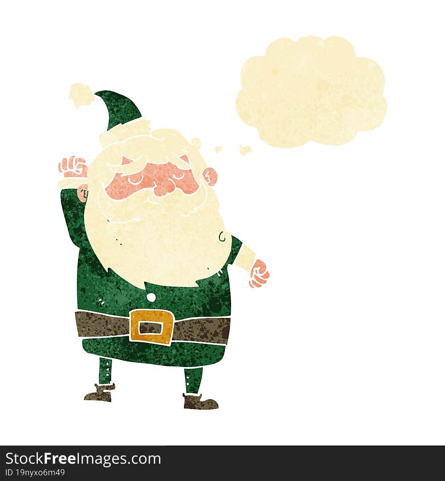 cartoon santa claus punching air with thought bubble