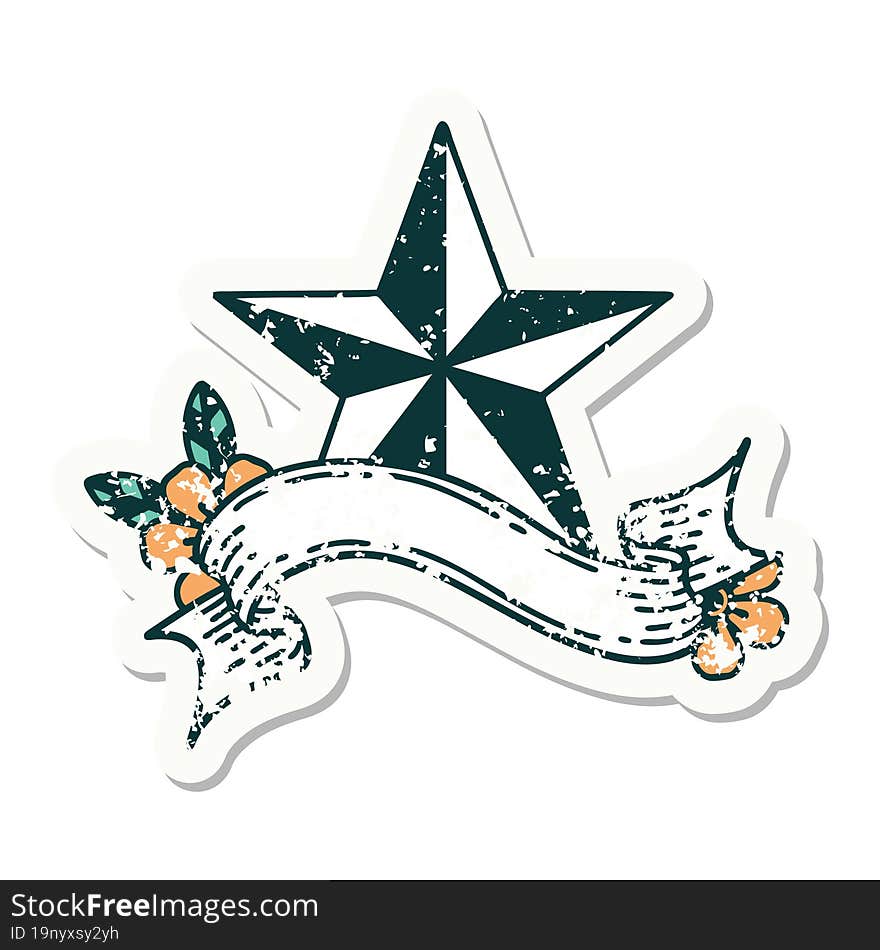 grunge sticker with banner of a star