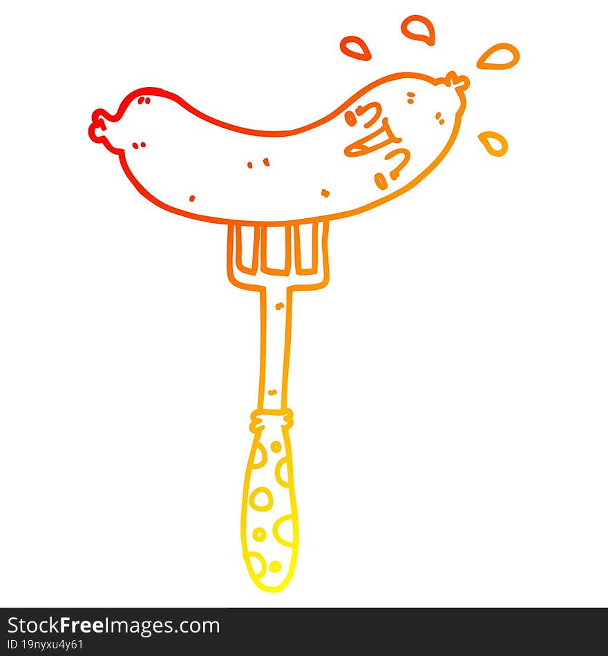 warm gradient line drawing cartoon happy sausage on fork