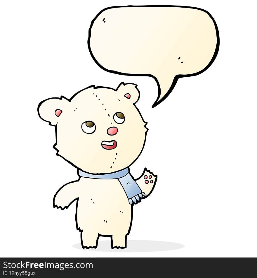 cartoon polar bear wearing scarf with speech bubble