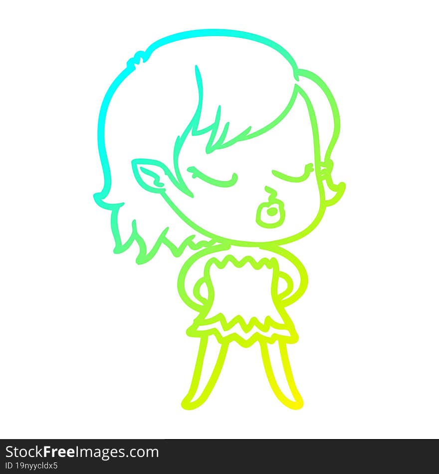 cold gradient line drawing cute cartoon vampire girl