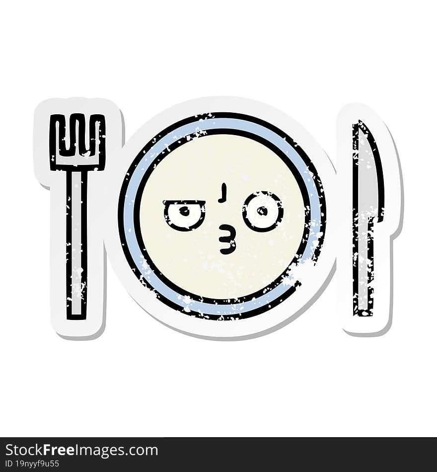 distressed sticker of a cute cartoon dinner plate